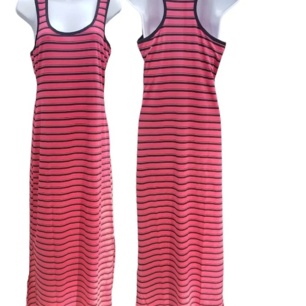 Trucci Pink and Black, Polyester Strip Maxi Dress SZ LARGE - Picture 2 of 4